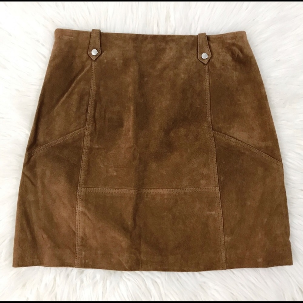 Mango Brown Suede Leather Mini Skirt - NWT Size 4